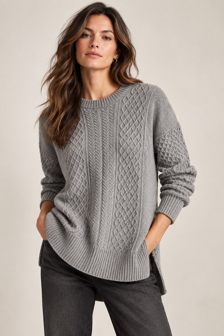 Banana Republic Cable-Knit Wool Blend Sweater Tunic Gray XS